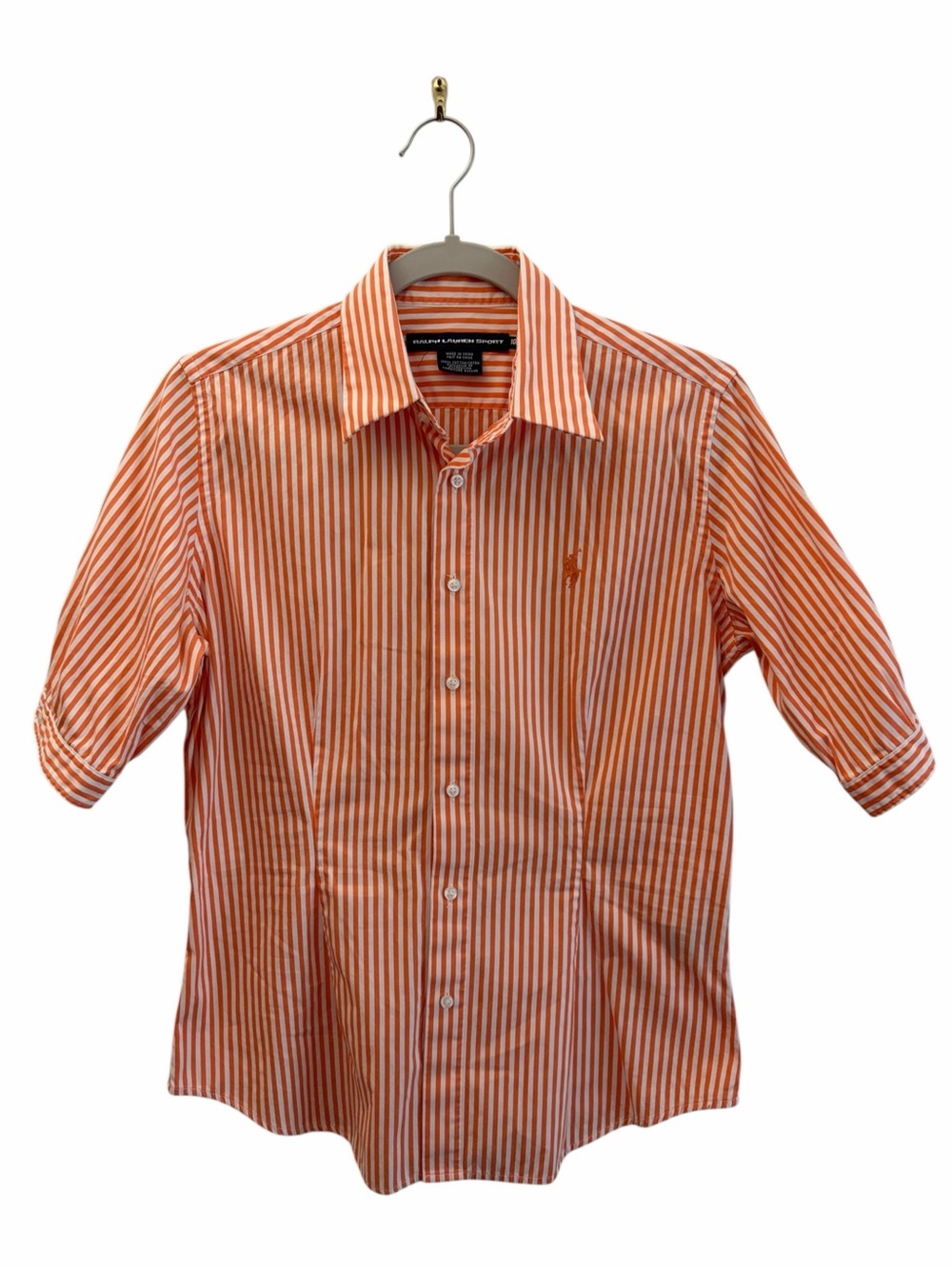 Ralph Lauren Sport Creamsicle Orange Nautical Striped Button-Up Shirt 10 Cotton
